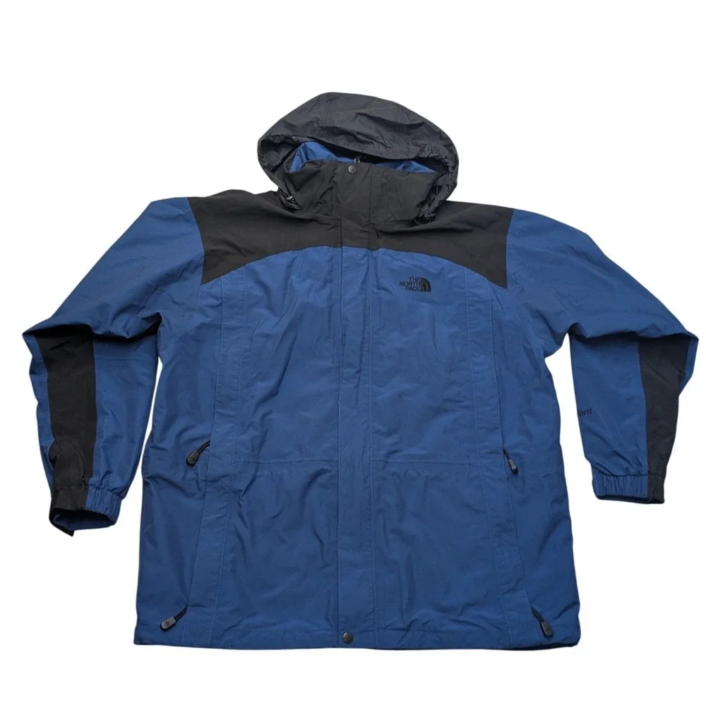 Y2K The North Face Mens XL Blue Black Hooded Waterproof Zip Coat Regular